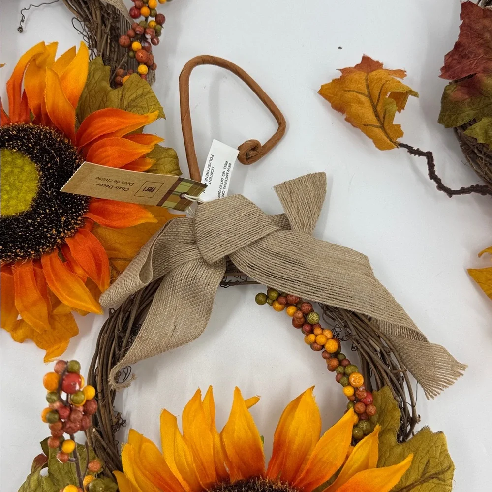 Pier1 Set of 3 Sunflower Autumn Wreath Chair Decor NWT